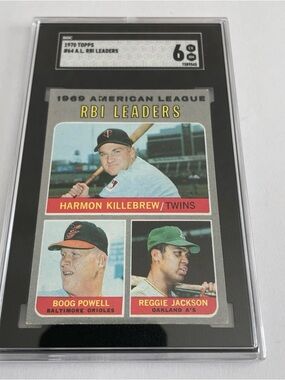 1970 TOPPS #64 AL RBI LDRS HARMON KILLEBREW, BOOG POWELL, REGGIE JACKSON SGC 6